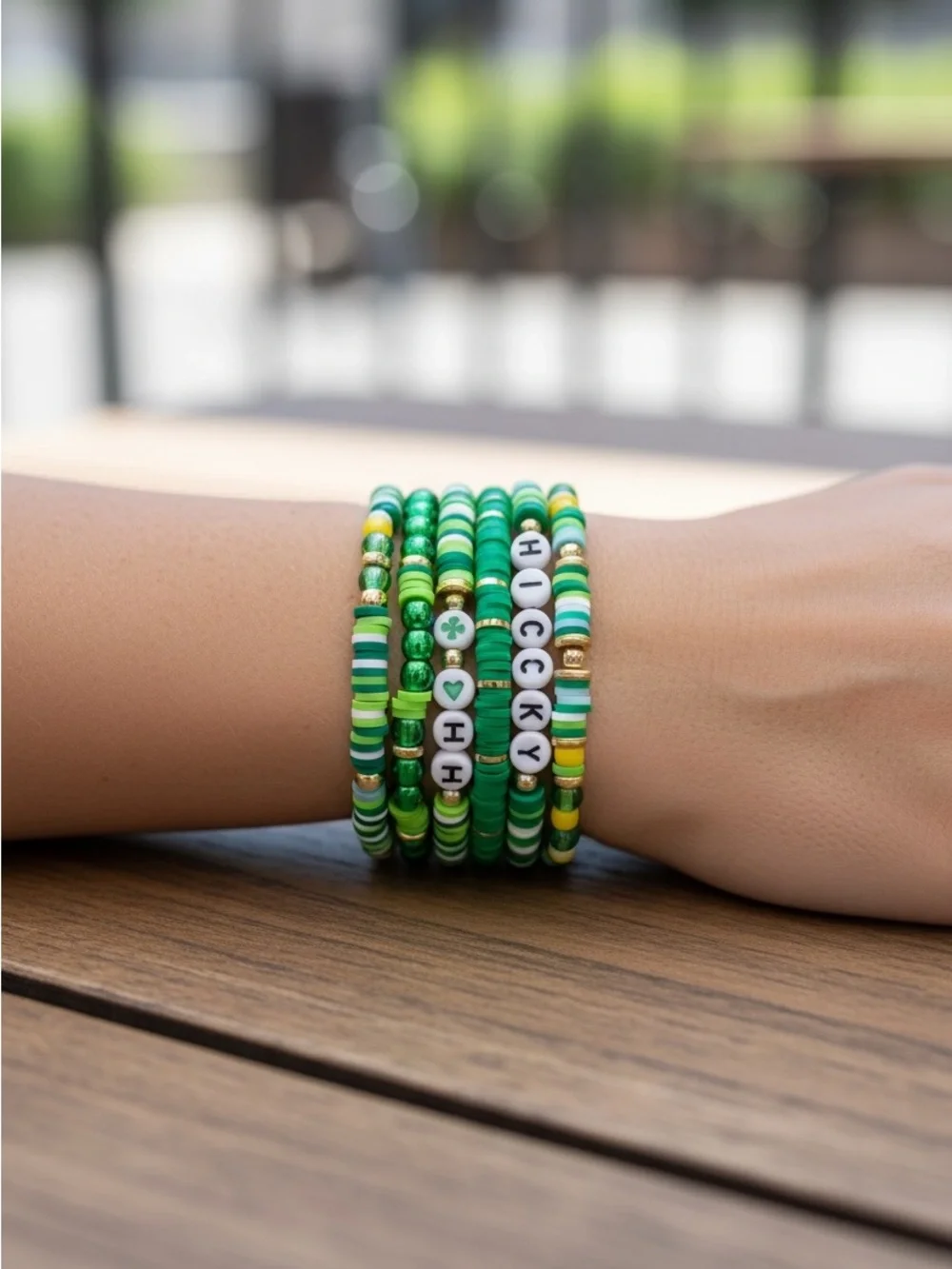 8/20 Lucky Green Beaded Stretch Bracelet Set